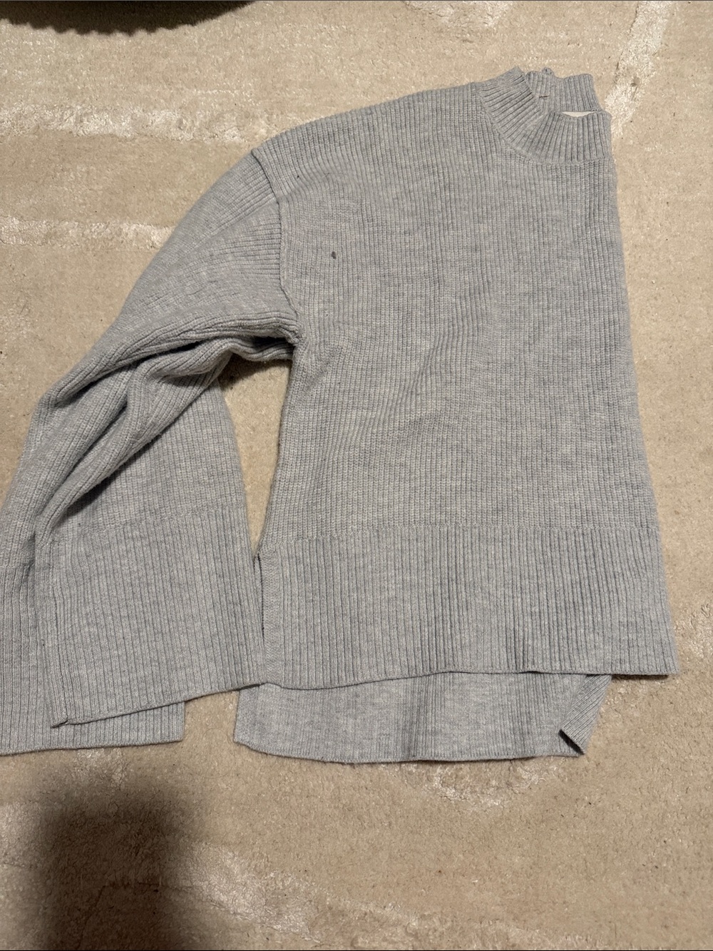 Pink Rose Light Gray Ribbed Crew Neck Sweater
